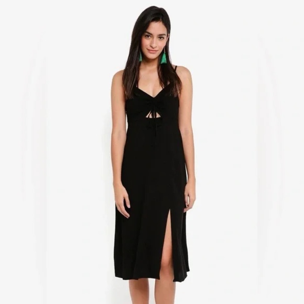 NWT Topshop Molly Black Midi Slip Dress with Front Slit Size US 4 Small